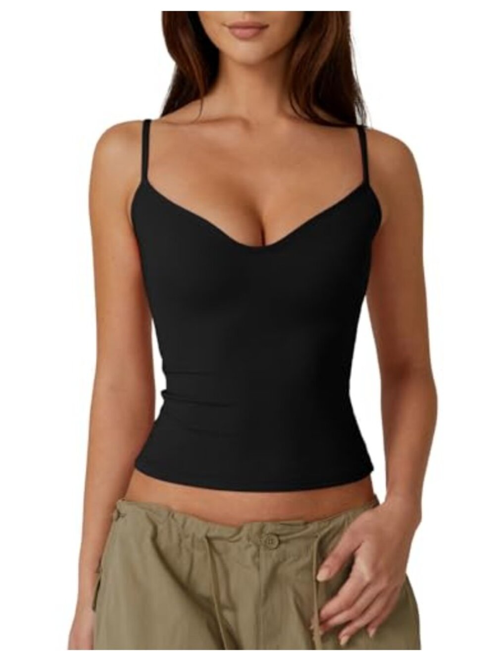 QINSEN Sweetheart Neck Sleeveless Spaghetti Strap Slim Fit Crop Top
